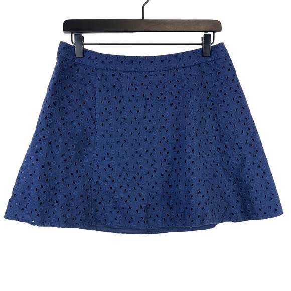 Reformation (10) High Waist Mini Eyelet A-Line Skirt Cotton Blue - Picture 1 of 9